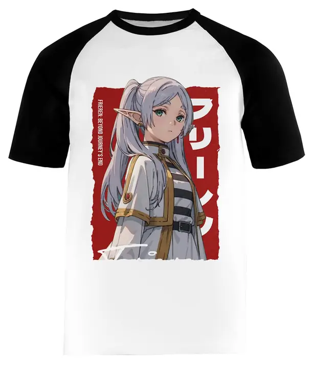 Camiseta de béisbol de manga corta blanca «Frieren Beyond Journeys» (Kwantees)