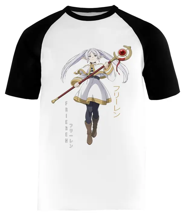 Camiseta de béisbol de manga corta blanca «Sousou no Frieren» (Kwantees)