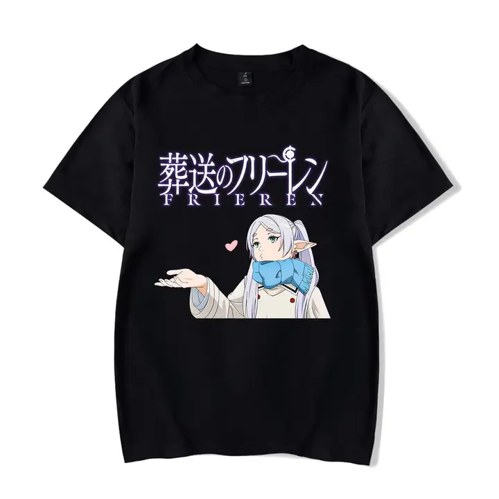 Camiseta negra de Frieren con el logo japonés (sin licencia)