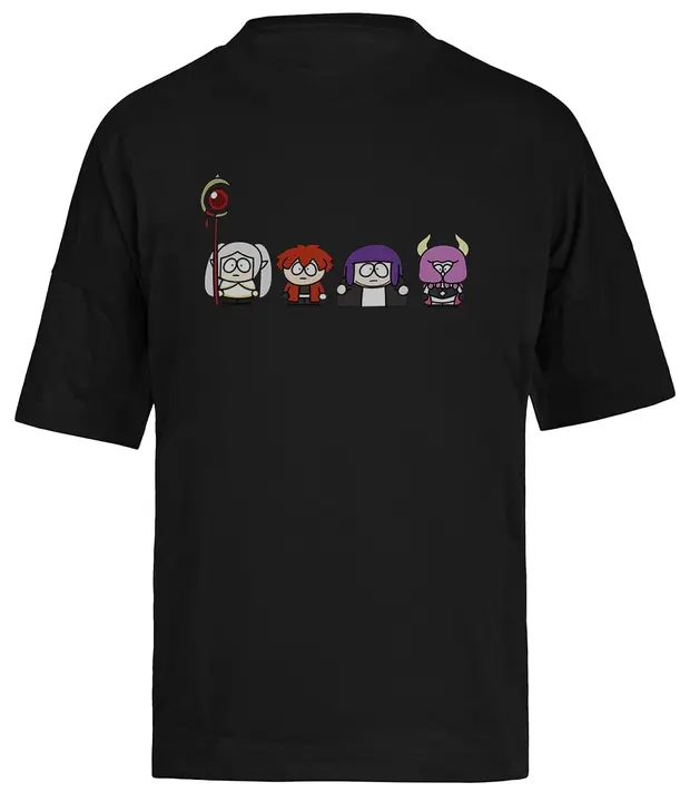 Camiseta oversize negra unisex «Frieren con el equipo» (Magitone)