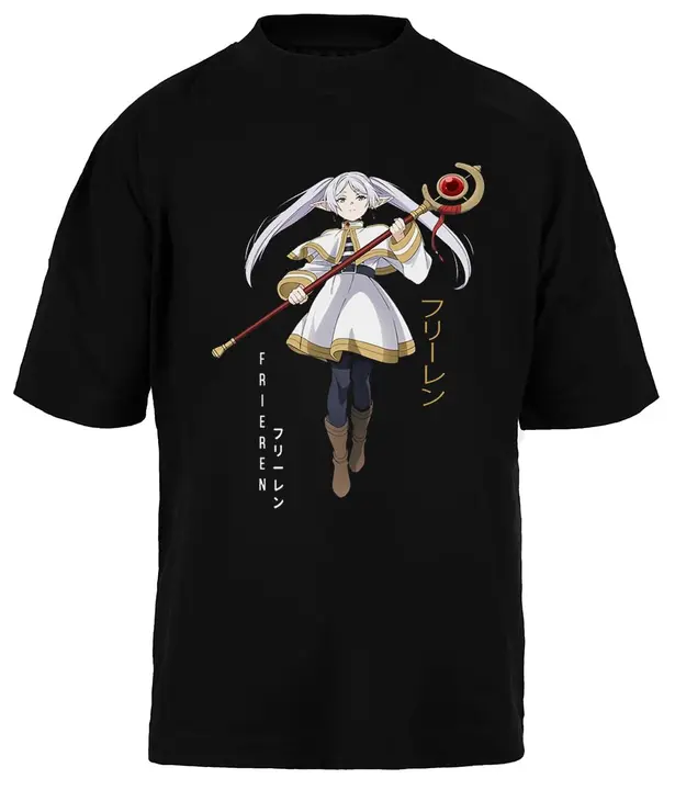 Camiseta oversize negra unisex «Sousou no Frieren» (Kwantees)