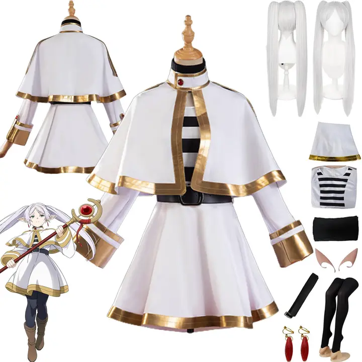 Cosplay completo de Frieren (traje clásico con capa) con peluca (sin licencia)