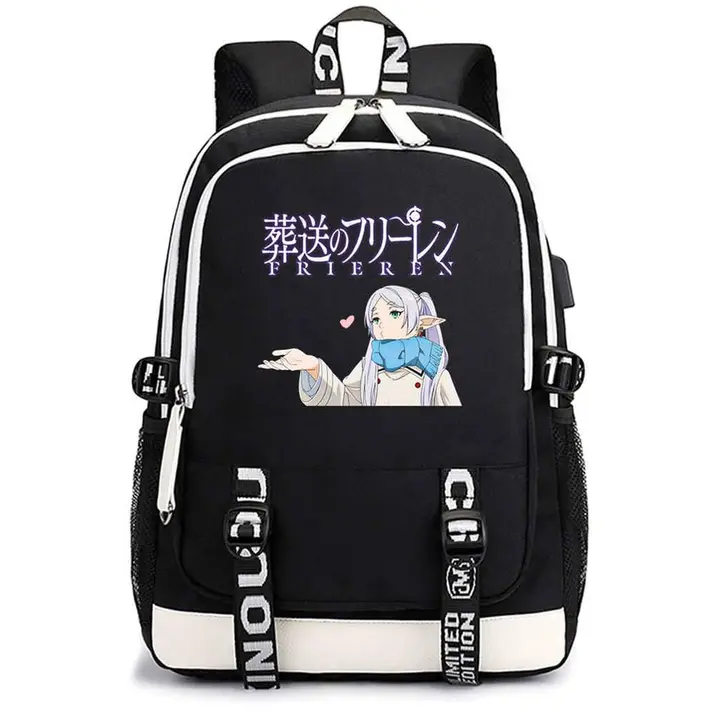 Mochila casual con USB de Frieren — diseño 1 en negro (Sageam)