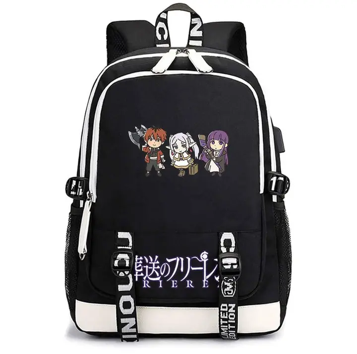 Mochila casual con USB de Frieren — diseño 10 en negro (Sageam)