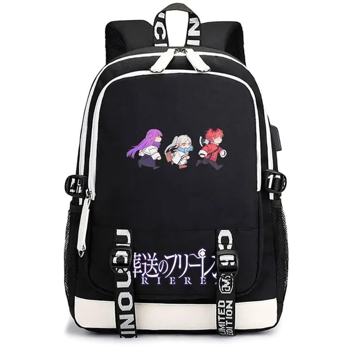 Mochila casual con USB de Frieren — diseño 12 en negro (Sageam)