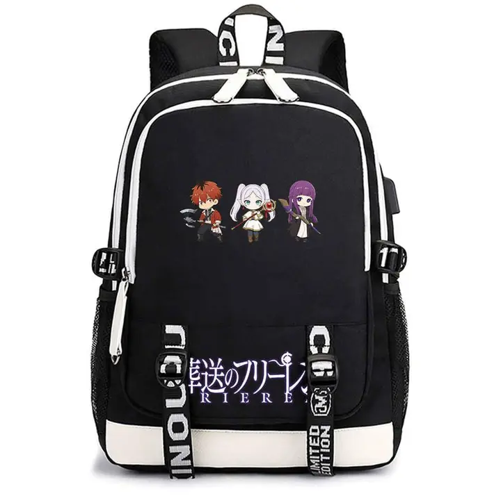 Mochila casual con USB de Frieren — diseño 13 en negro (Sageam)
