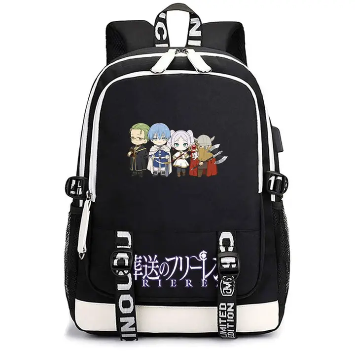 Mochila casual con USB de Frieren — diseño 14 en negro (Sageam)