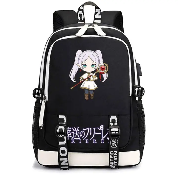 Mochila casual con USB de Frieren — diseño 15 en negro (Sageam)