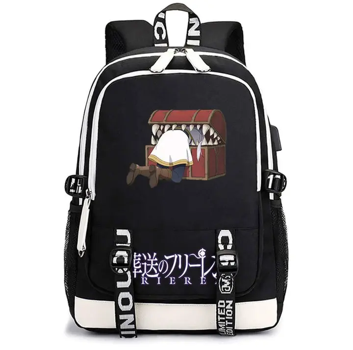 Mochila casual con USB de Frieren — diseño 4 en negro (Sageam)