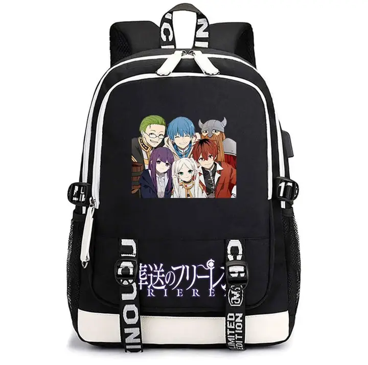 Mochila casual con USB de Frieren — diseño 5 en negro (Sageam)