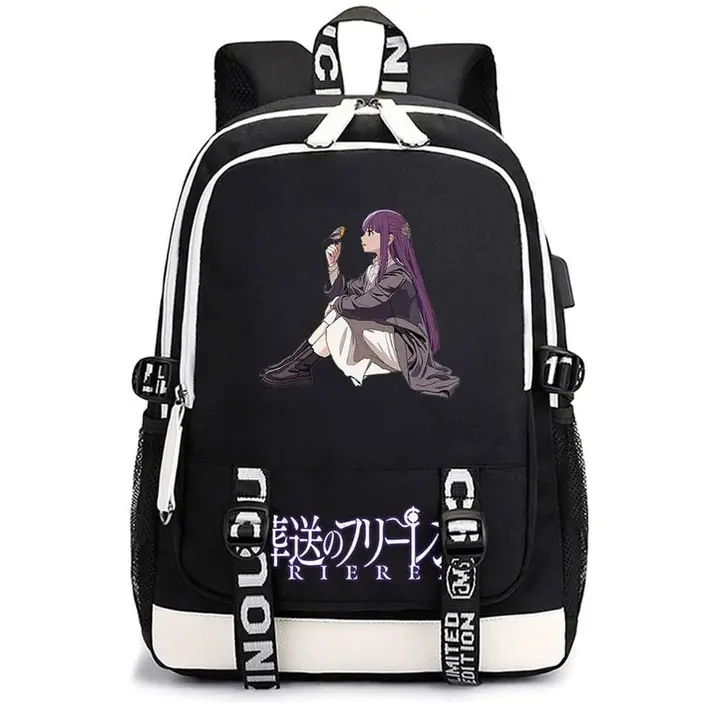 Mochila casual con USB de Frieren — diseño 7 en negro (Sageam)