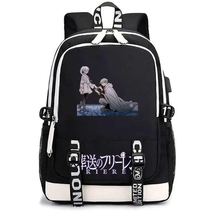 Mochila casual con USB de Frieren — diseño 8 en negro (Sageam)