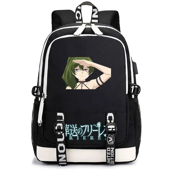 Mochila casual con USB de Frieren — diseño 9 en negro (Sageam)