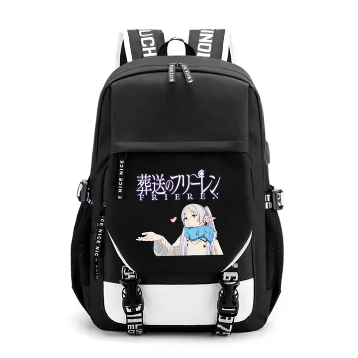 Mochila de gran capacidad con USB de Frieren — diseño 1 en negro (Sageam)