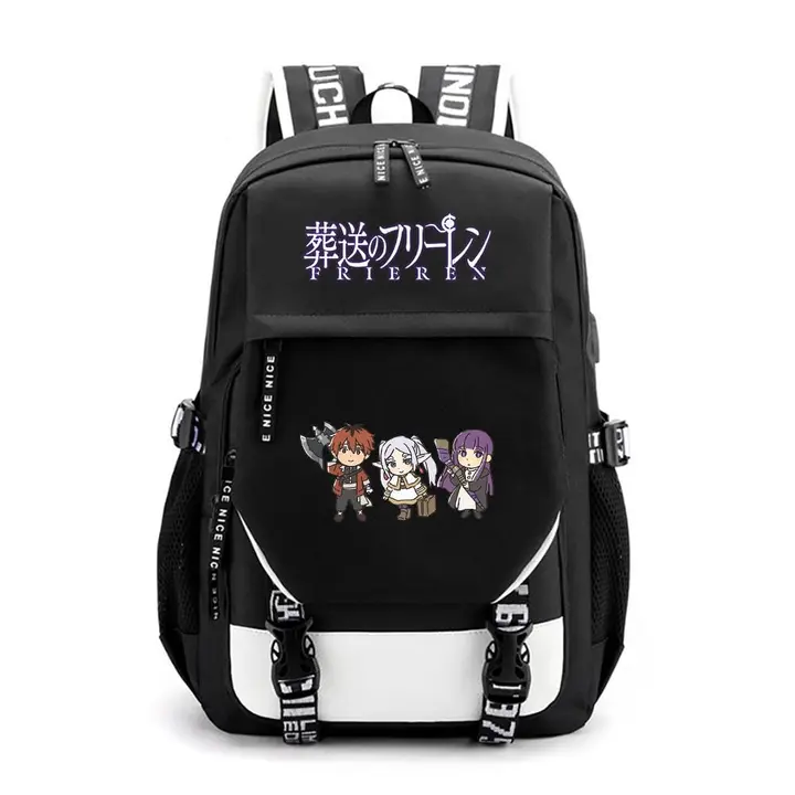 Mochila de gran capacidad con USB de Frieren — diseño 10 en negro (Sageam)