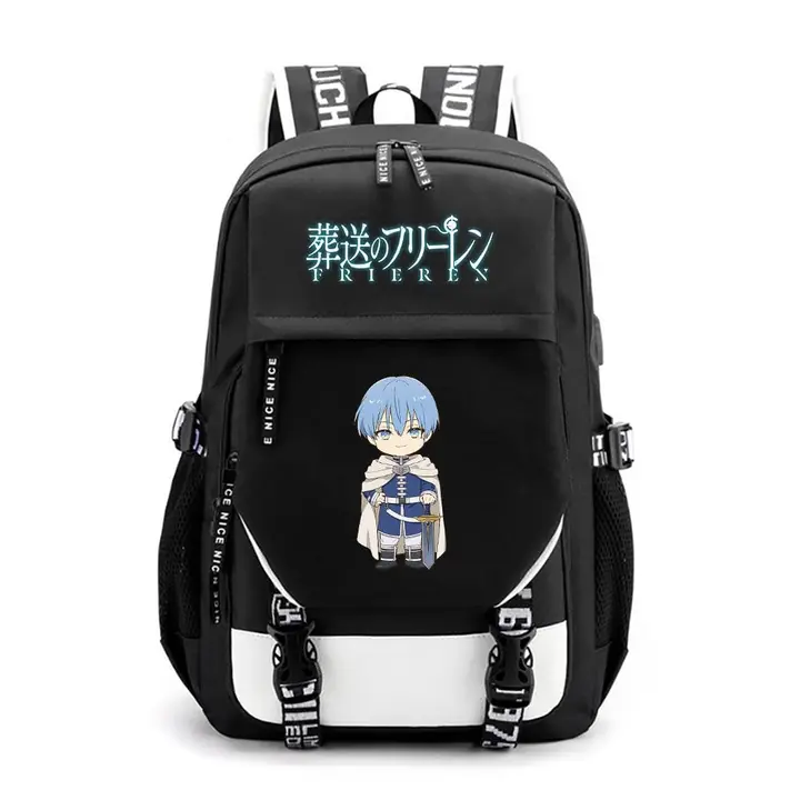 Mochila de gran capacidad con USB de Frieren — diseño 16 en negro (Sageam)