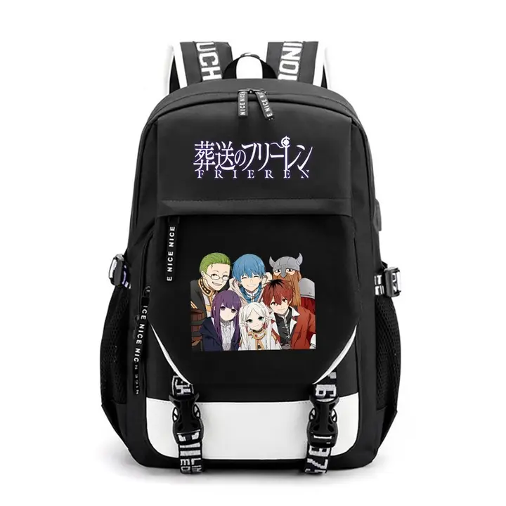 Mochila de gran capacidad con USB de Frieren — diseño 5 en negro (Sageam)