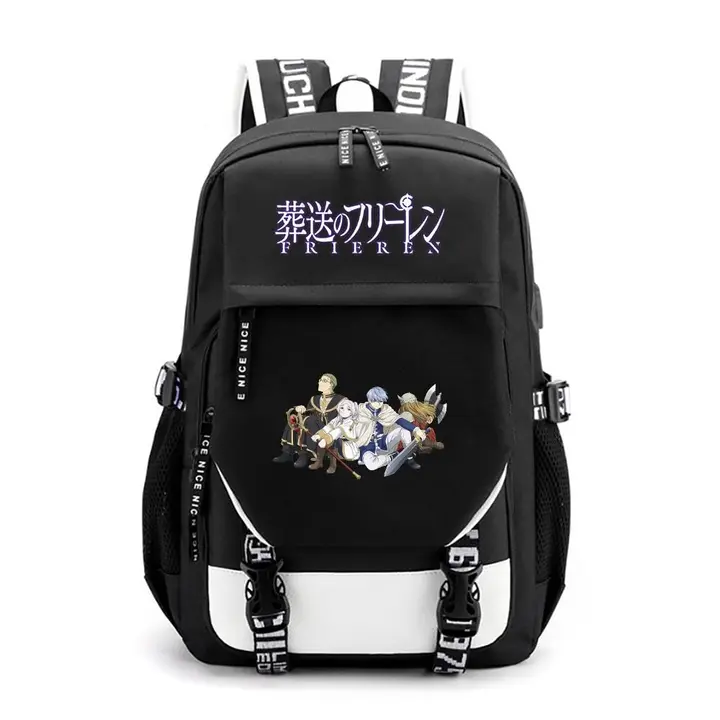 Mochila de gran capacidad con USB de Frieren — diseño 6 en negro (Sageam)