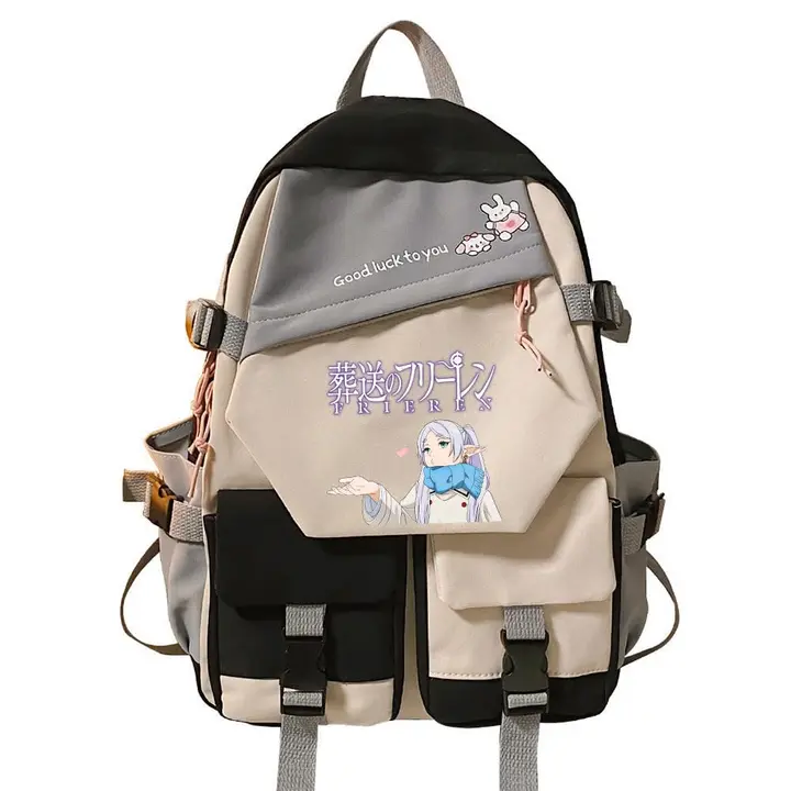 Mochila escolar de Frieren, 42 × 31 cm — diseño 1 en negro (Sageam)