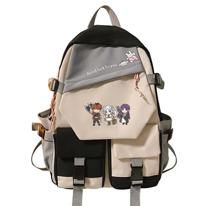 Mochila escolar de Frieren, 42 × 31 cm — diseño 10 en negro (Sageam)