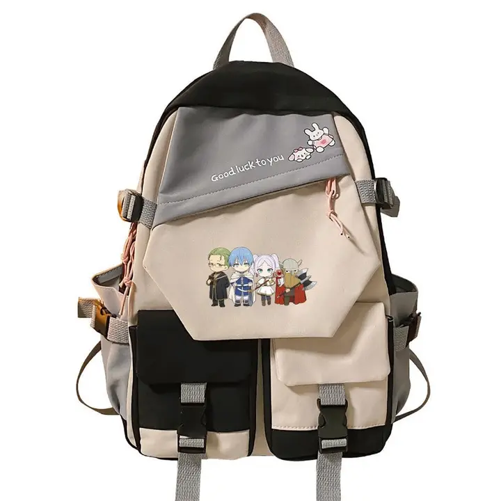 Mochila escolar de Frieren, 42 × 31 cm — diseño 14 en negro (Sageam)