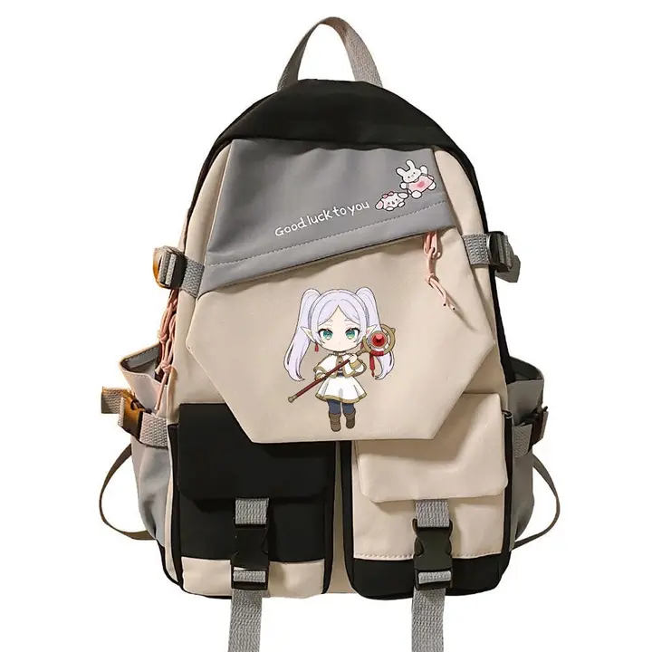 Mochila escolar de Frieren, 42 × 31 cm — diseño 15 en negro (Sageam)