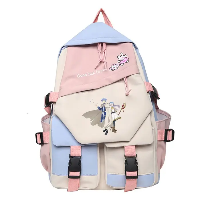 Mochila escolar de Frieren, 42 × 31 cm — diseño 2 en rosa (Sageam)