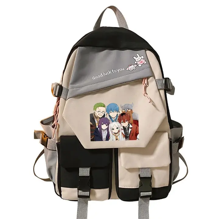 Mochila escolar de Frieren, 42 × 31 cm — diseño 5 en negro (Sageam)