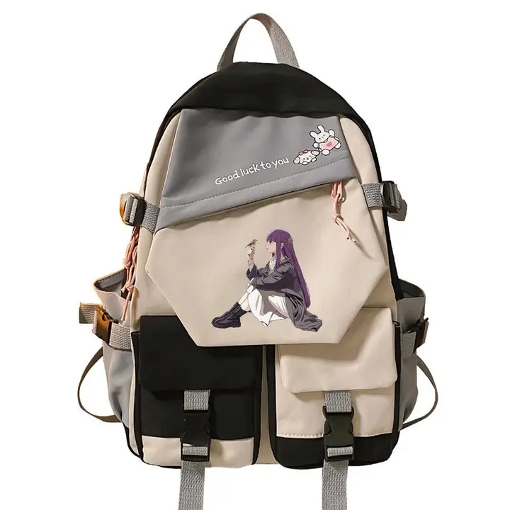 Mochila escolar de Frieren, 42 × 31 cm — diseño 7 en negro (Sageam)