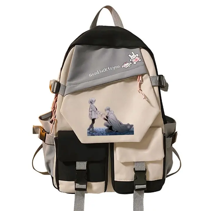 Mochila escolar de Frieren, 42 × 31 cm — diseño 8 en negro (Sageam)