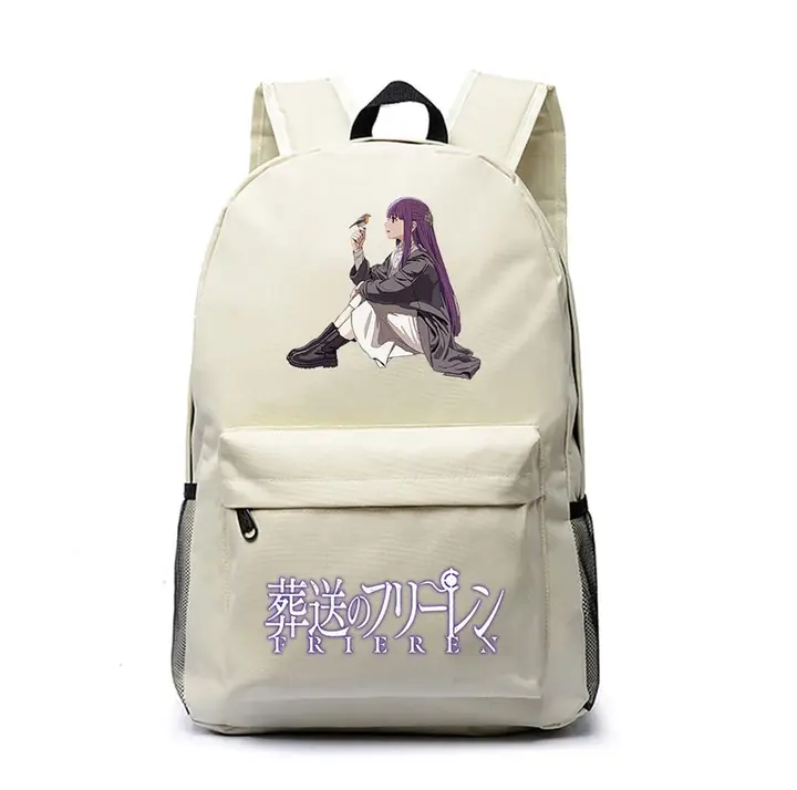 Mochila grande de Frieren, 45 × 31 × 18 cm — diseño 7 en blanco (Sageam)