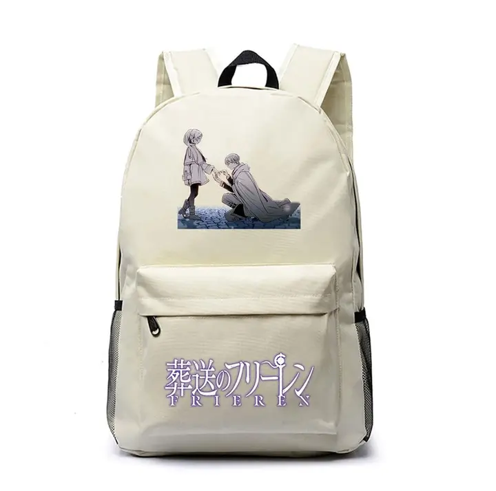 Mochila grande de Frieren, 45 × 31 × 18 cm — diseño 8 en blanco (Sageam)