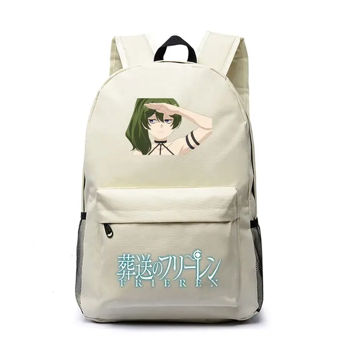 Mochila grande de Frieren, 45 × 31 × 18 cm — diseño 9 en blanco (Sageam)