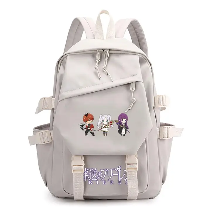 Mochila ligera de Frieren, 42 × 29 cm — diseño 13 en blanco (Sageam)