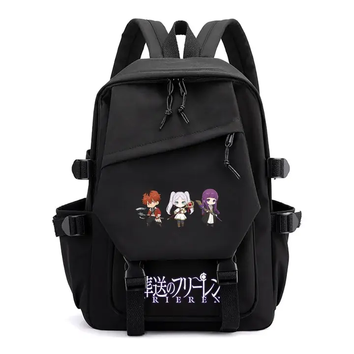 Mochila ligera de Frieren, 42 × 29 cm — diseño 13 en negro (Sageam)