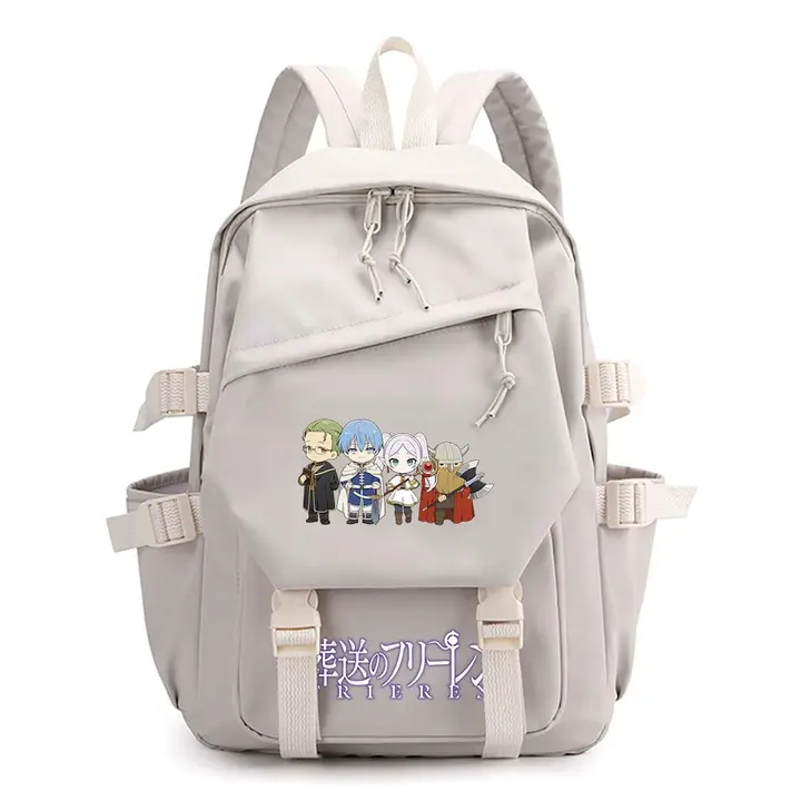 Mochila ligera de Frieren, 42 × 29 cm — diseño 14 en blanco (Sageam)