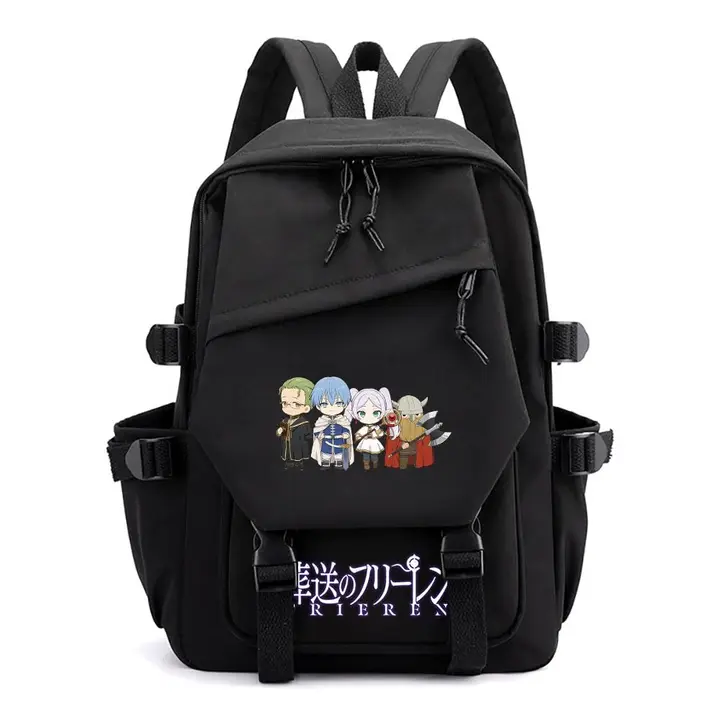 Mochila ligera de Frieren, 42 × 29 cm — diseño 14 en negro (Sageam)