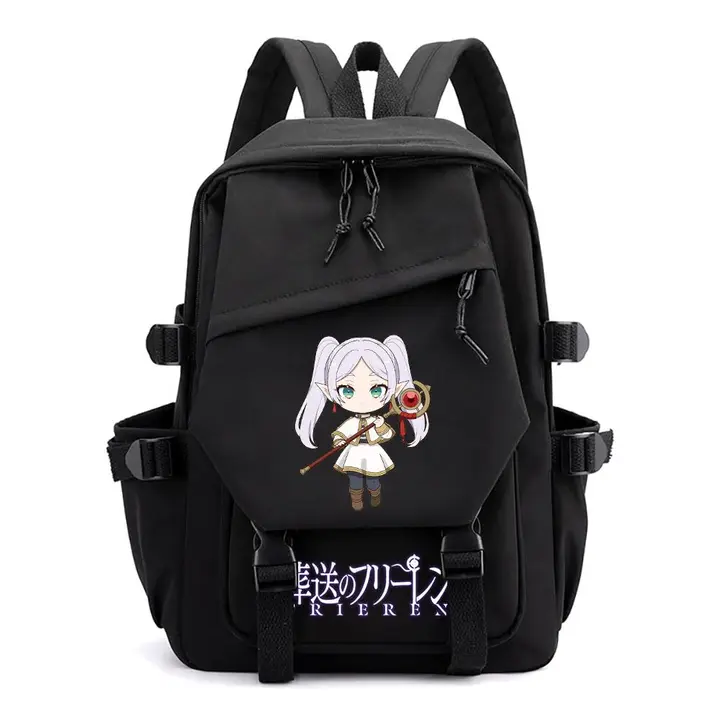 Mochila ligera de Frieren, 42 × 29 cm — diseño 15 en negro (Sageam)