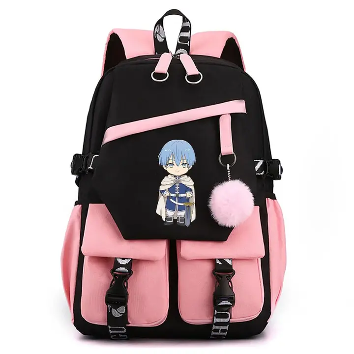 Mochila para portátil con USB y pompón de Frieren — diseño 16 en rosa (Sageam)