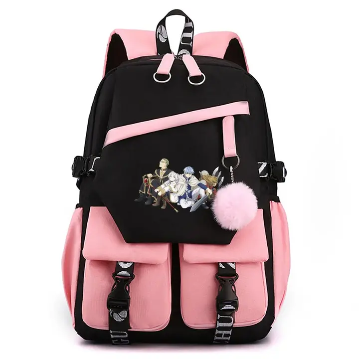 Mochila para portátil con USB y pompón de Frieren — diseño 6 en rosa (Sageam)