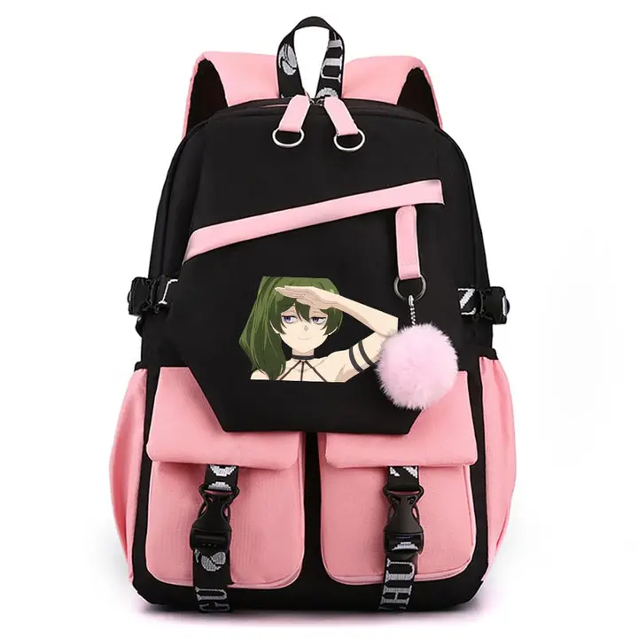 Mochila para portátil con USB y pompón de Frieren — diseño 9 en rosa (Sageam)