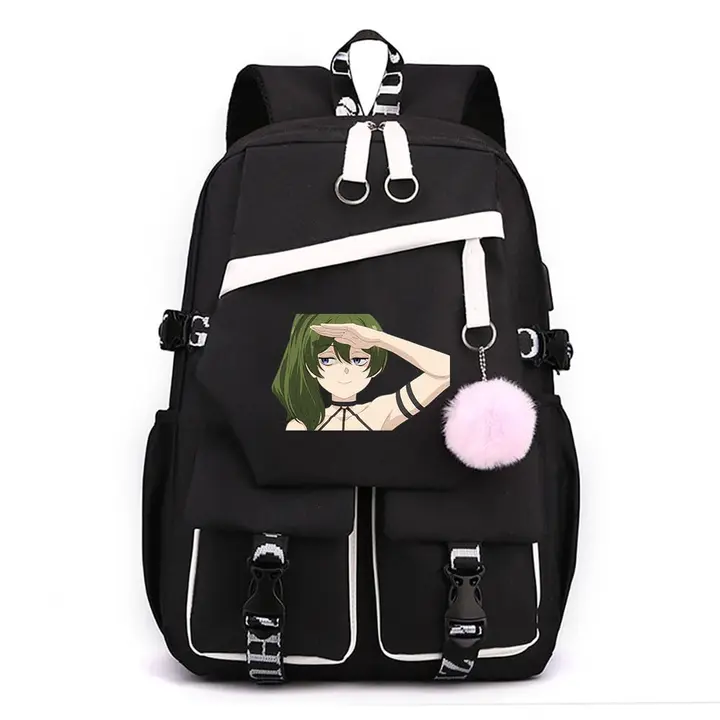 Mochila para portátil con USB y pompón de Frieren — diseño 9 en negro (Sageam)