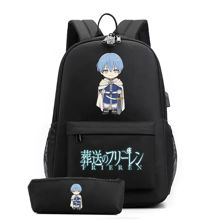 Set de mochila con USB y estuche de Frieren — diseño 16 en negro (Sageam)