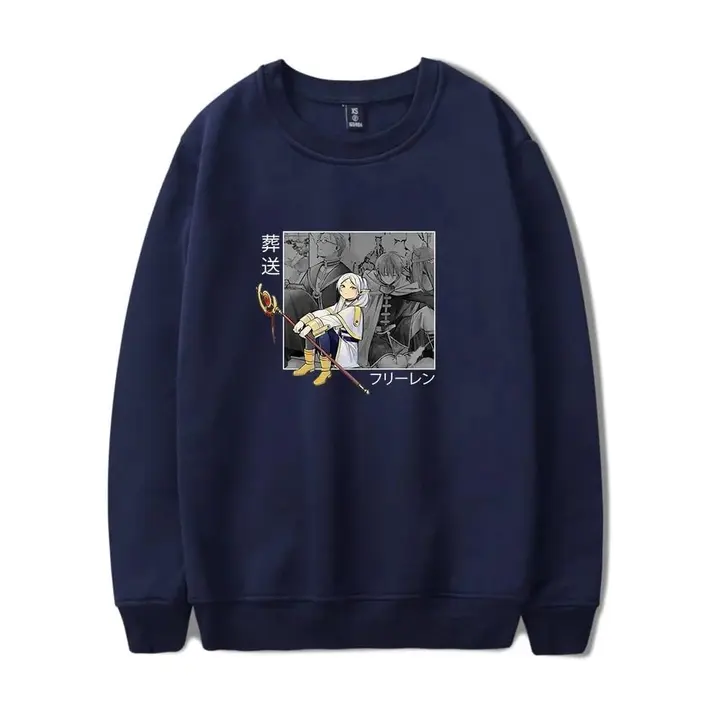Sudadera azul marino sin capucha con Frieren (sin licencia)