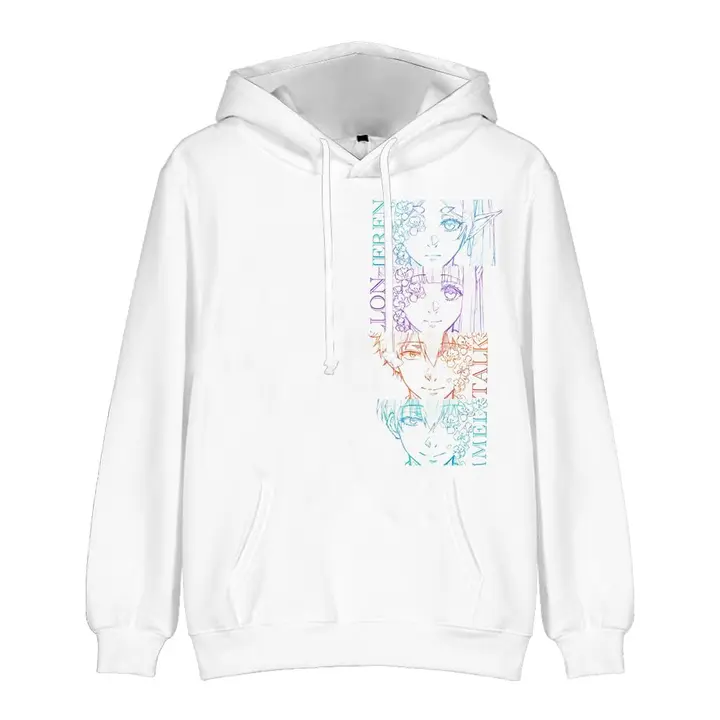 Sudadera blanca con capucha de Frieren, Fern y Stark (sin licencia)