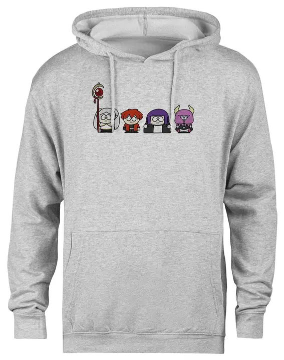 Sudadera con capucha gris unisex «Frieren con el equipo» (Magitone)