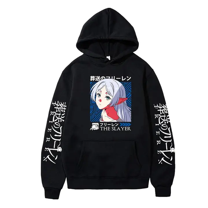 Sudadera negra con capucha de Frieren «The Slayer» (sin licencia)
